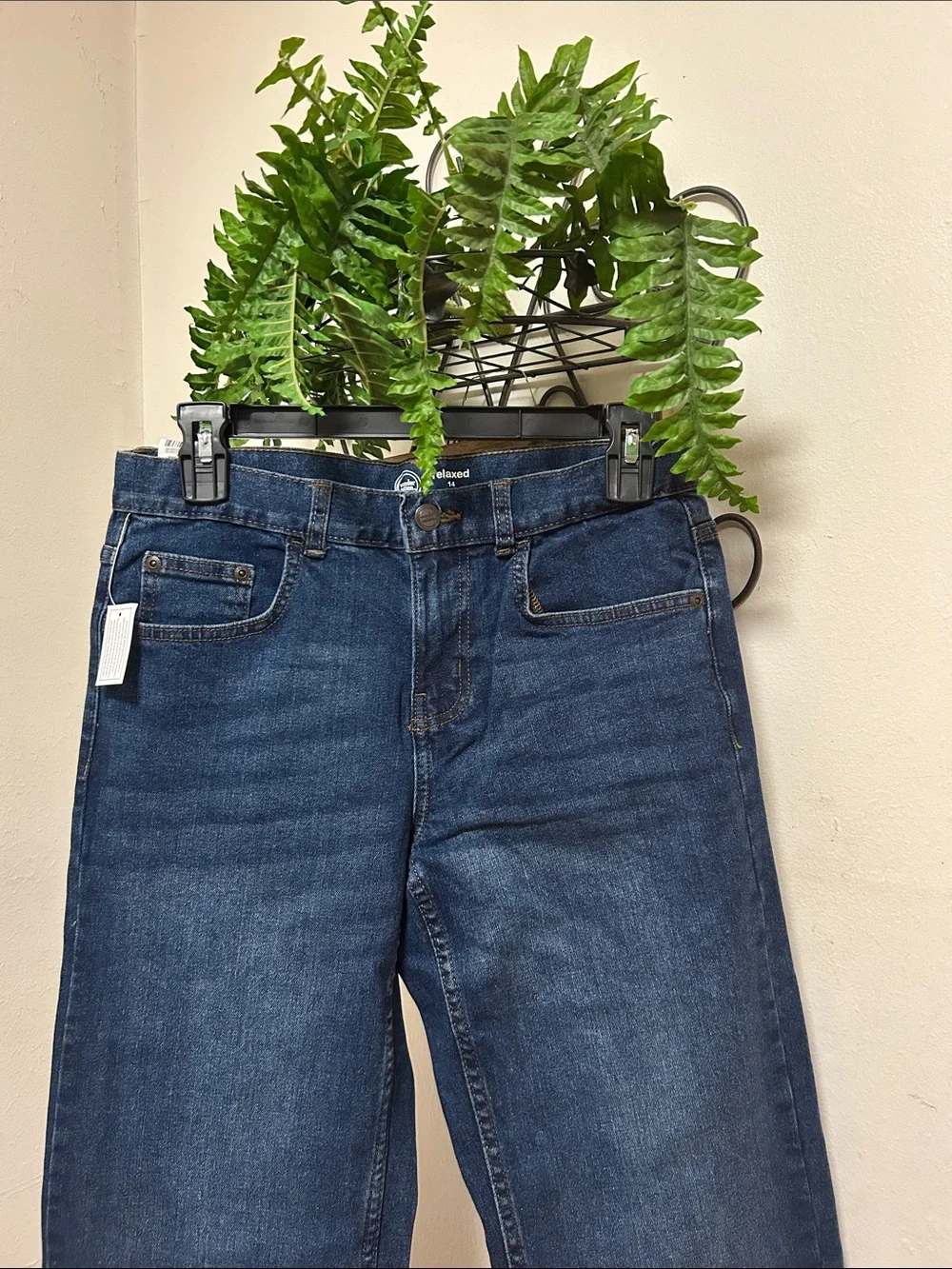 Wonder Nation Boy's Relaxed Fit Straight Leg Medium Blue Washed Jeans.